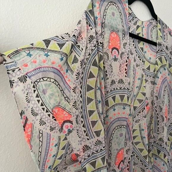 Women's Long Flowy Kimono Open Front Cardigan Boho Chiffon OS Wrap Cover-up - Picture 2 of 5